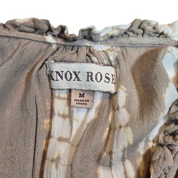 Knox Rose Tie Dye Top Size Medium Tan Faux Wrap Bohemian Neutral Preppy Peasant - Picture 3 of 9
